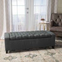 Elegant Black Leather Upholstered Storage Bench