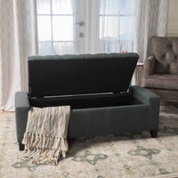 Elegant Black Leather Upholstered Storage Bench