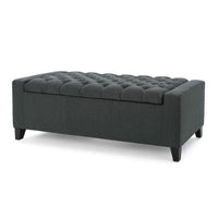 Elegant Black Leather Upholstered Storage Bench