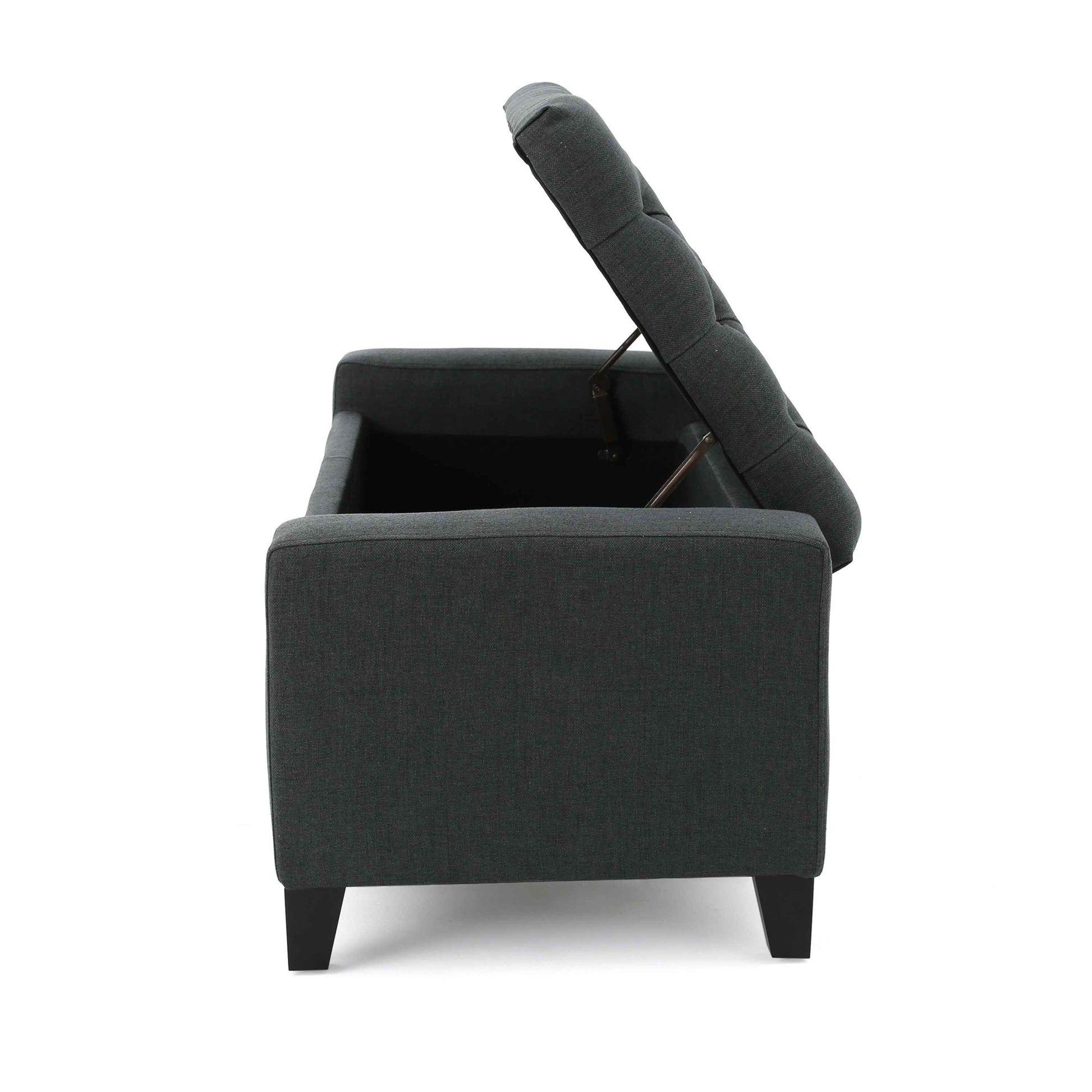 Elegant Black Leather Upholstered Storage Bench