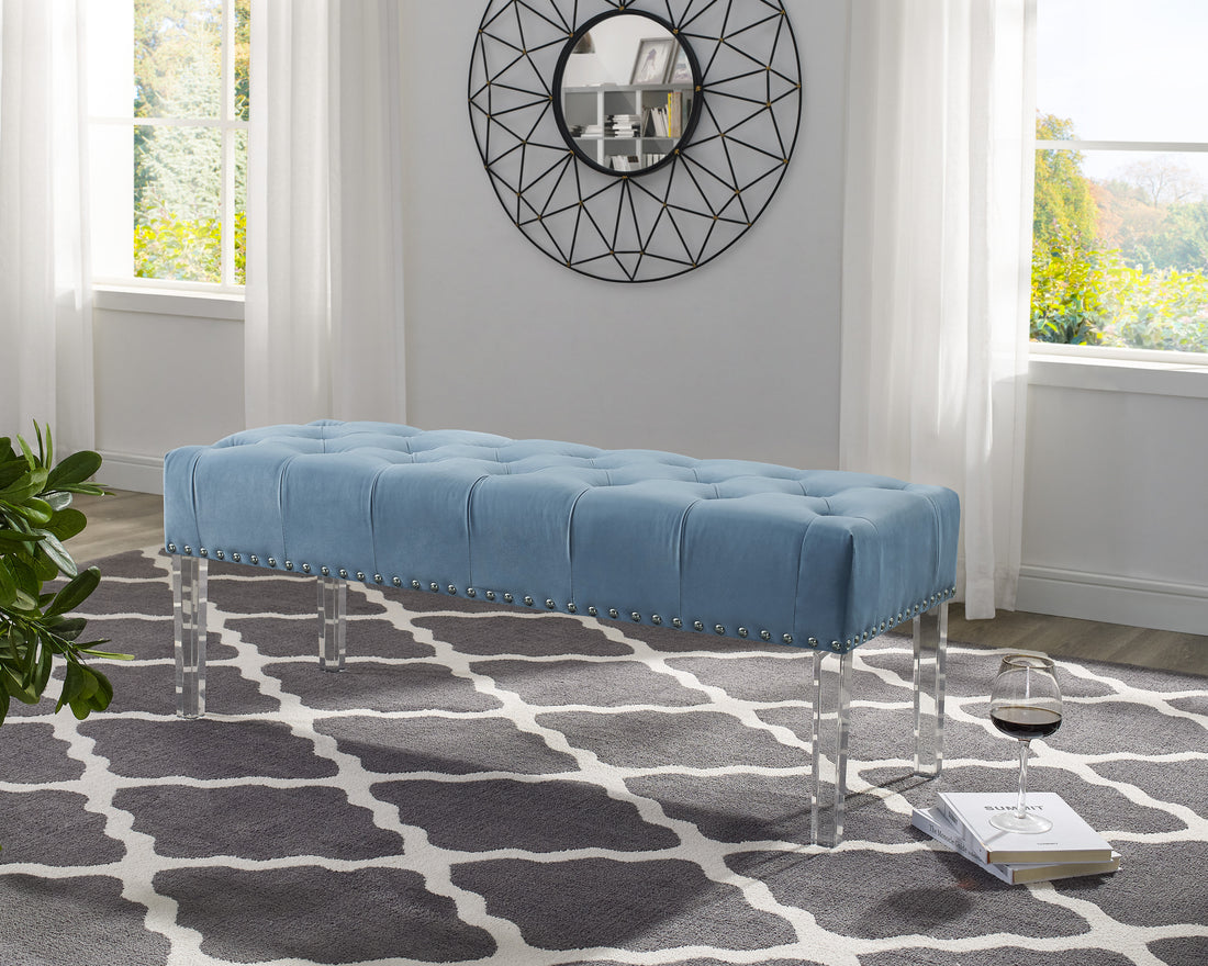 Elegant Button Tufted Velvet Bench with Acrylic Legs USA