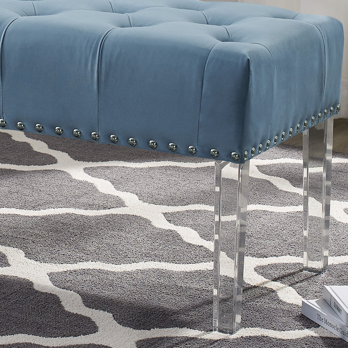 Elegant Button Tufted Velvet Bench with Acrylic Legs USA