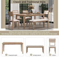 Elegant Classic and Traditional Style 6-Piece Natural Wood Dining Set USA