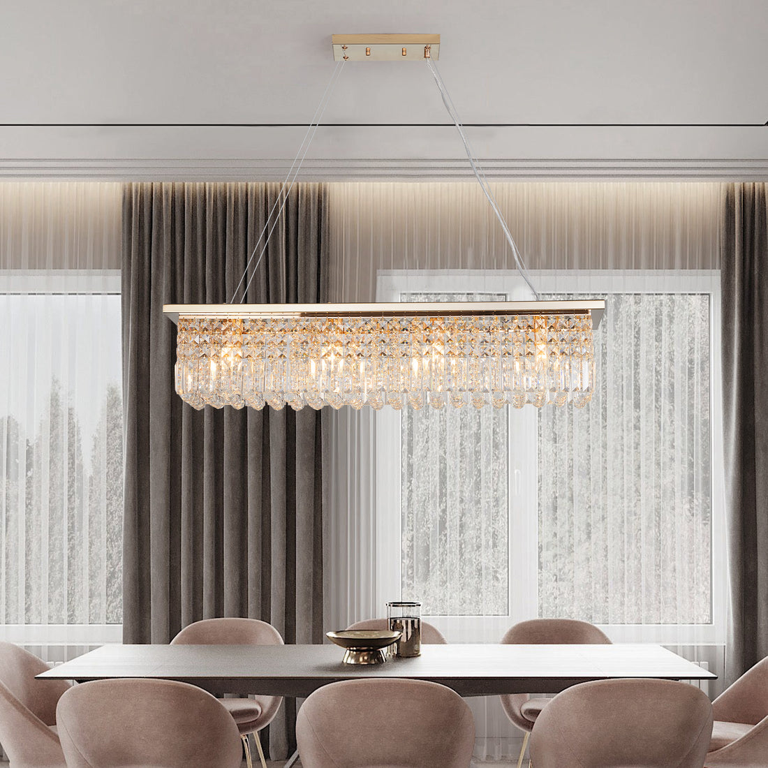 Elegant Contemporary Gold Rectangle Chandelier for Dining Room USA