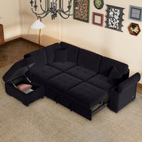 Elegant Convertible Fabric Sectional Sofa with Chaise and Storage Ottoman USA