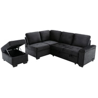 Elegant Convertible Fabric Sectional Sofa with Chaise and Storage Ottoman USA