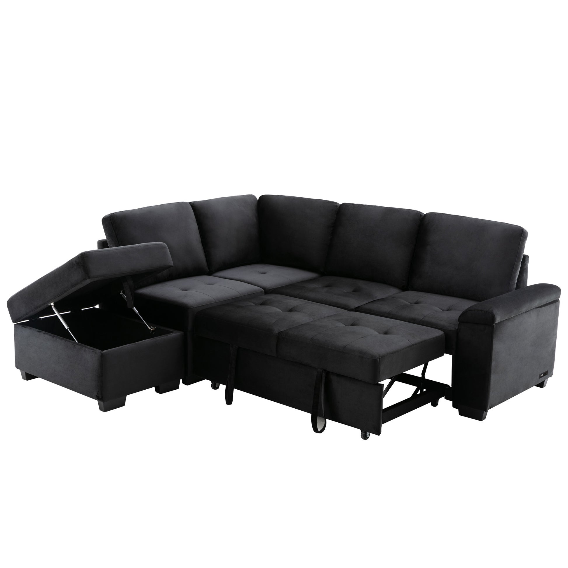 Elegant Convertible Fabric Sectional Sofa with Chaise and Storage Ottoman USA