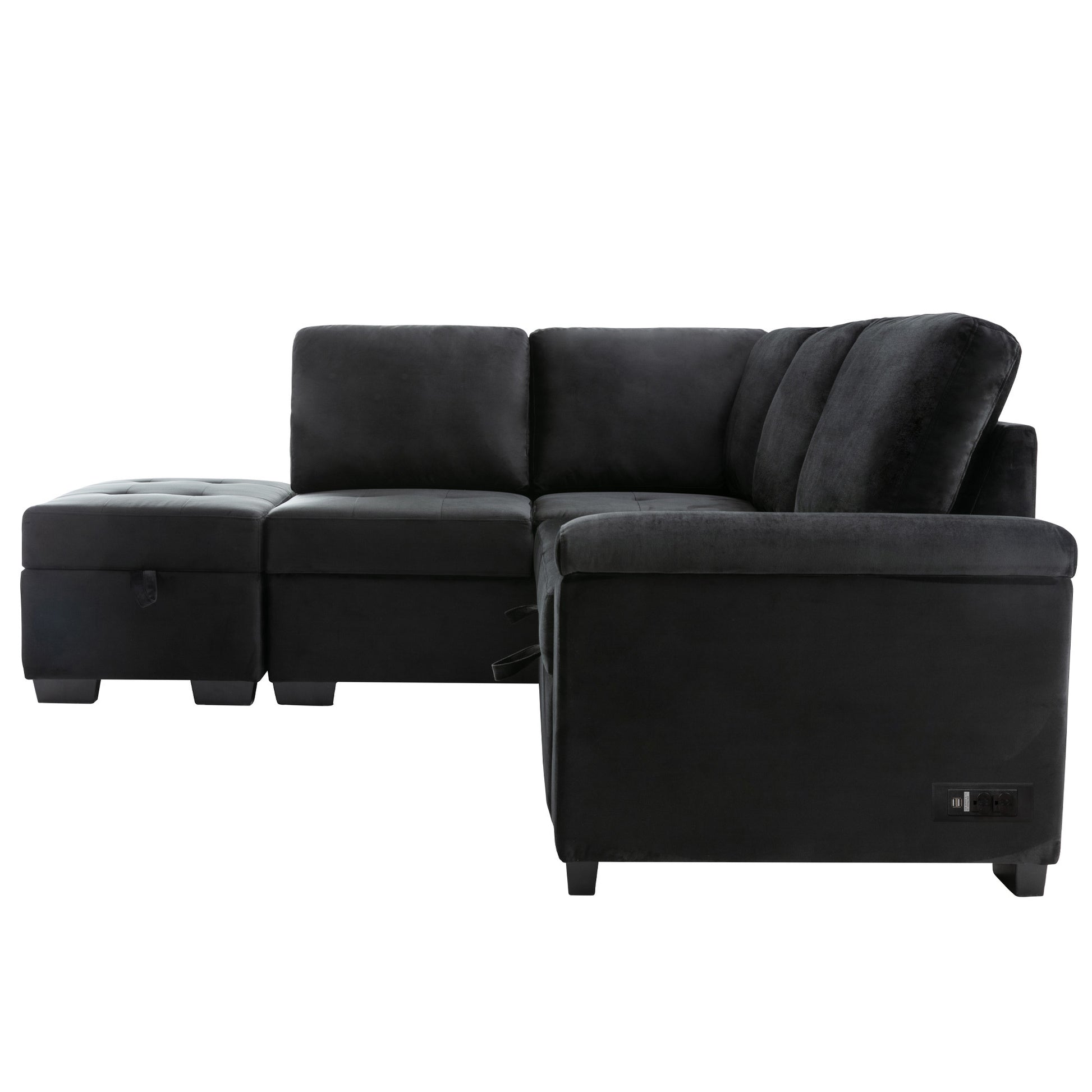 Elegant Convertible Fabric Sectional Sofa with Chaise and Storage Ottoman USA