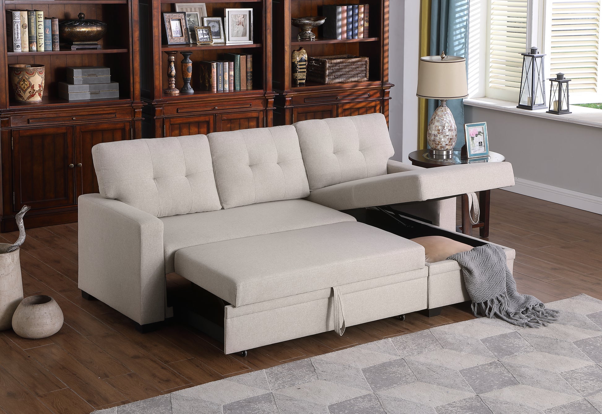 Elegant Cream Colored Upholstered Sectional Sofa with Chaise Lounge USA