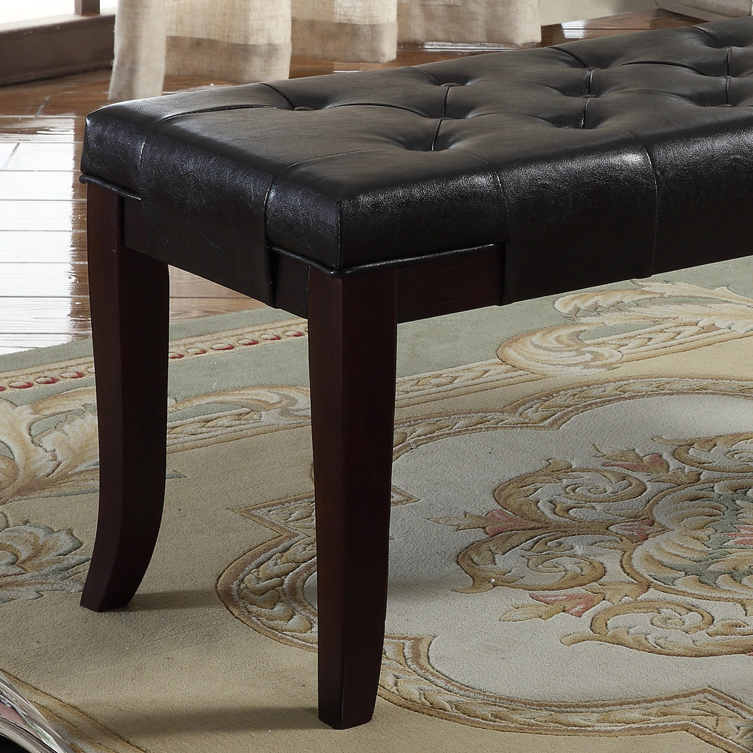 Elegant Espresso Tufted Bench with Faux Leather Upholstery USA