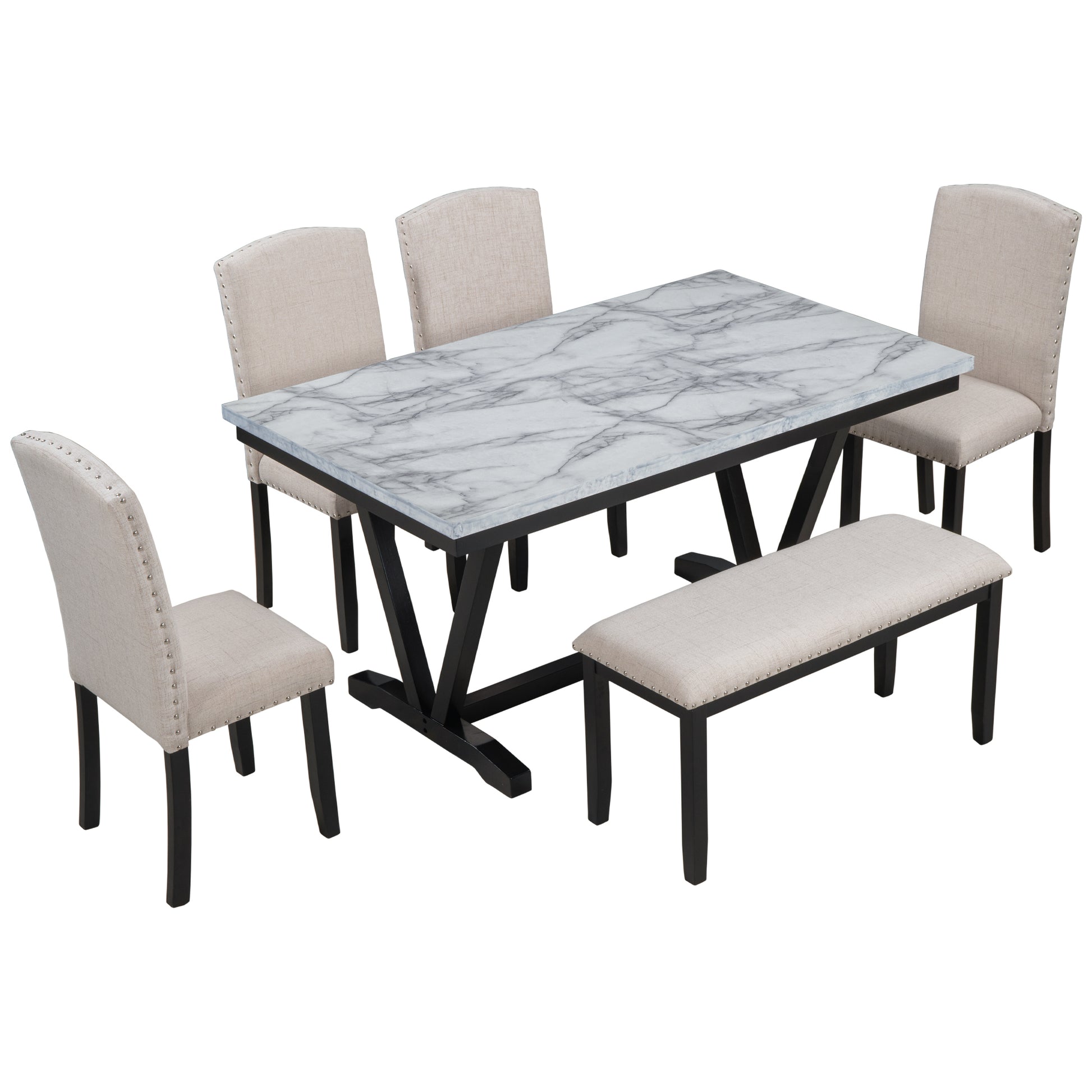 Elegant Farmhouse-Inspired 7-Piece Dining Set with Rustic Wood Table Top and Upholstered Tufted Chairs USA