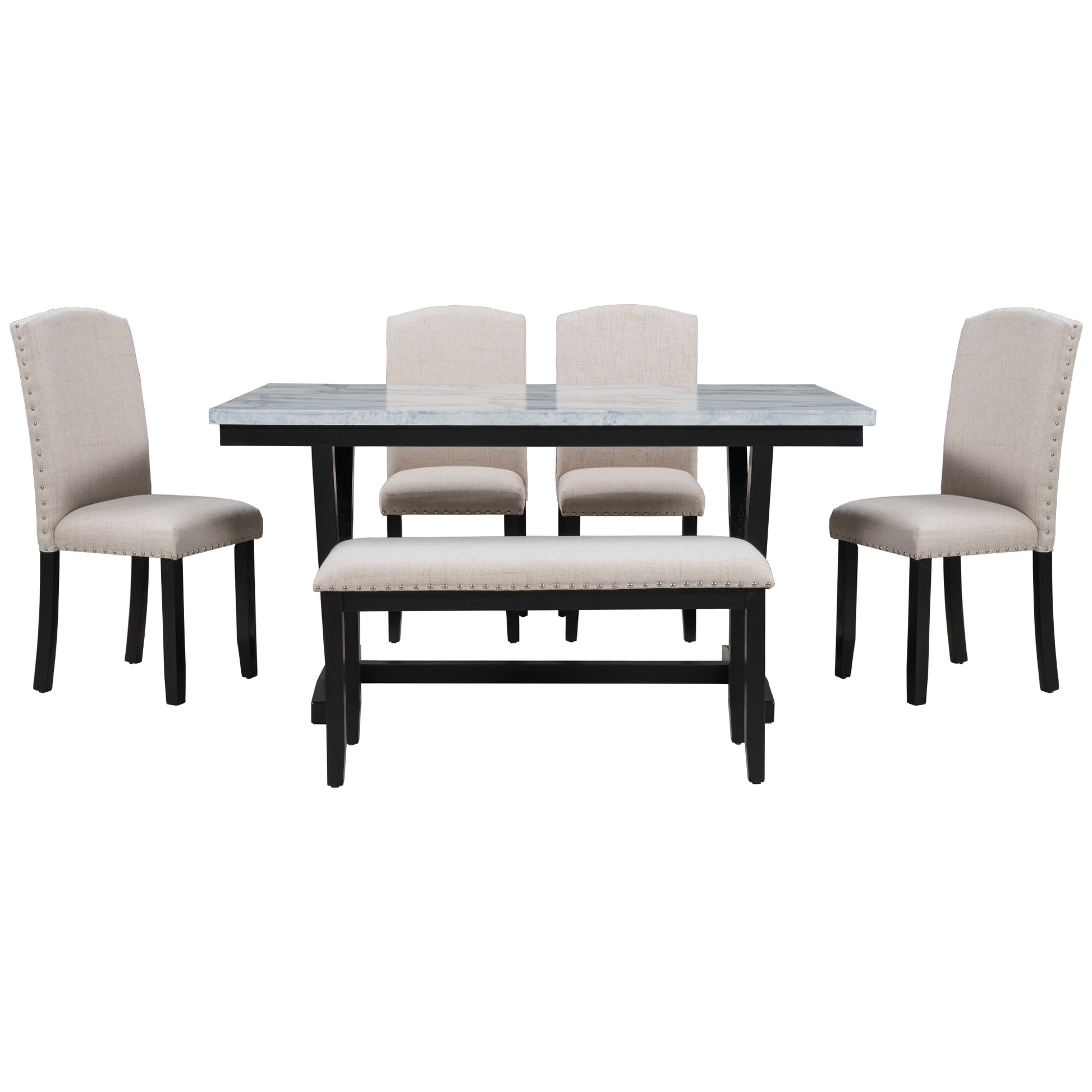 Elegant Farmhouse-Inspired 7-Piece Dining Set with Rustic Wood Table Top and Upholstered Tufted Chairs USA