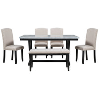 Elegant Farmhouse-Inspired 7-Piece Dining Set with Rustic Wood Table Top and Upholstered Tufted Chairs USA