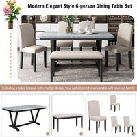 Elegant Farmhouse-Inspired 7-Piece Dining Set with Rustic Wood Table Top and Upholstered Tufted Chairs USA