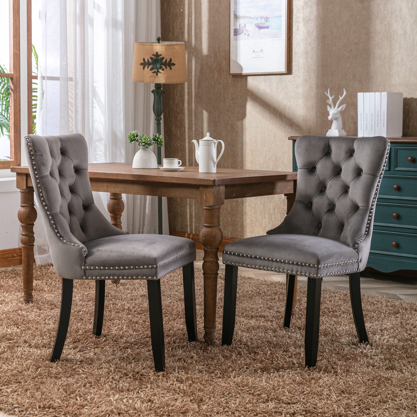 Elegant Farmhouse 5-Piece Metal Dining Set with Tufted Upholstered Chairs USA