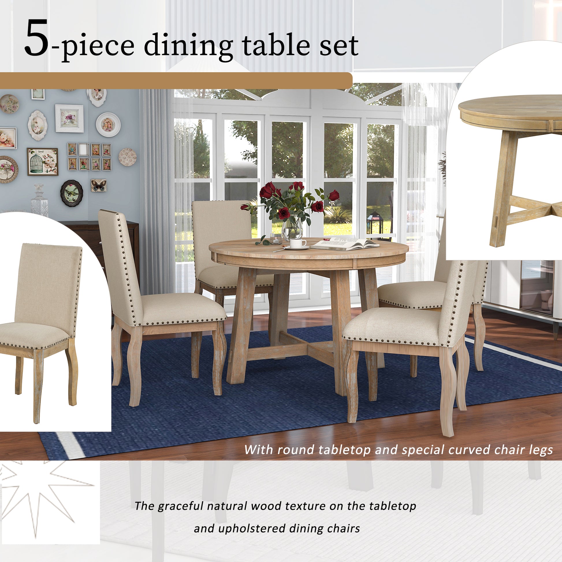 Elegant Farmhouse Dining Room Set with Extendable Table USA