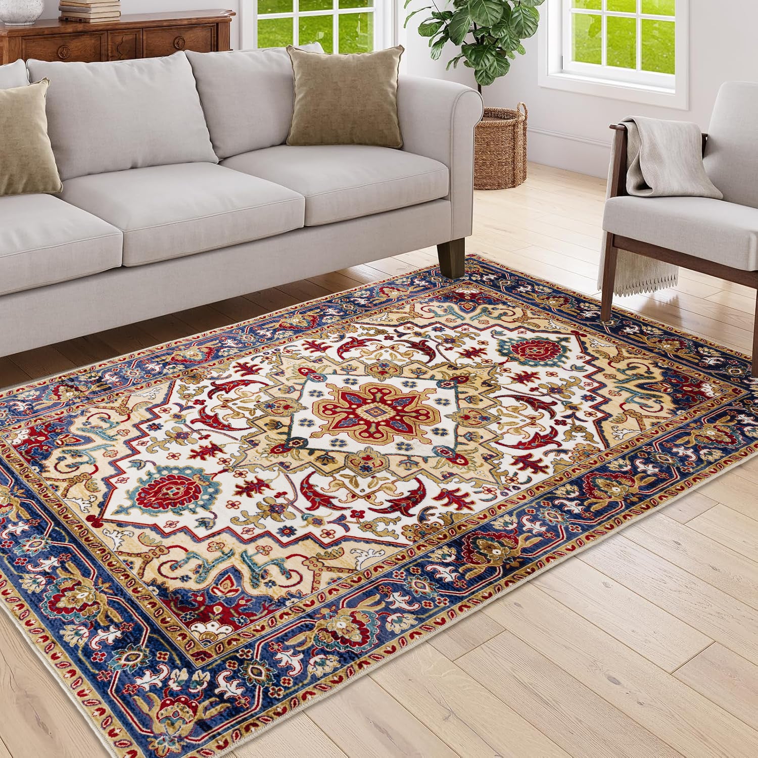 Elegant Floral Area Rug - Luxurious Persian-Inspired Rug for Living Room USA