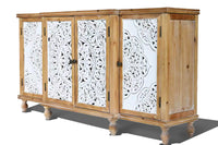 Elegant Floral Patterned Distressed Wood Storage Cabinet USA