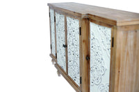 Elegant Floral Patterned Distressed Wood Storage Cabinet USA