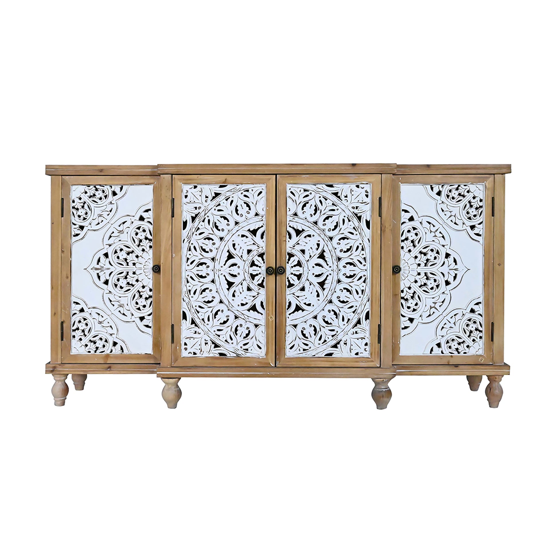 Elegant Floral Patterned Distressed Wood Storage Cabinet USA