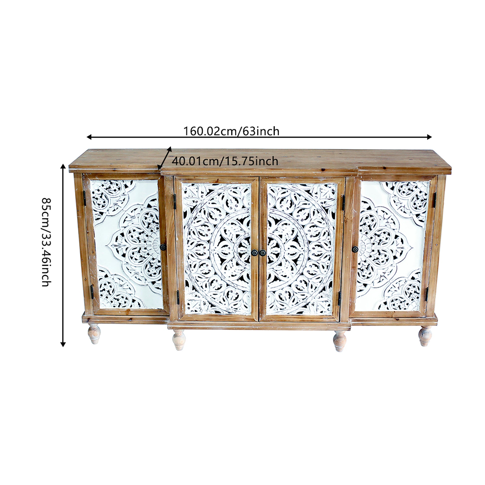 Elegant Floral Patterned Distressed Wood Storage Cabinet USA