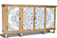 Elegant Floral Patterned Distressed Wood Storage Cabinet USA