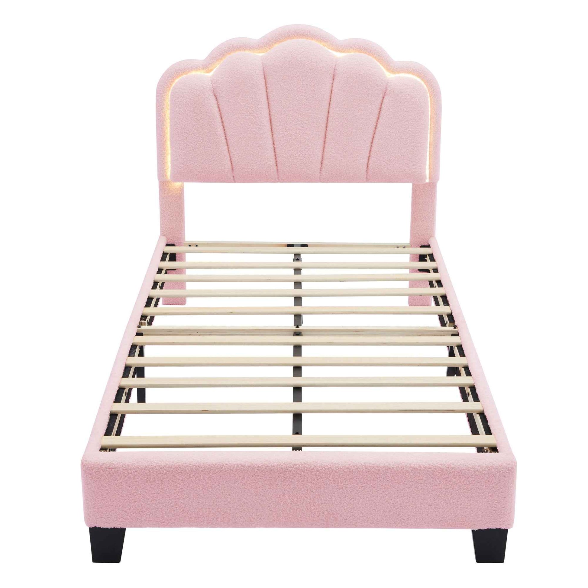 Elegant Flower-Inspired Twin Upholstered Bed with Storage Ottoman