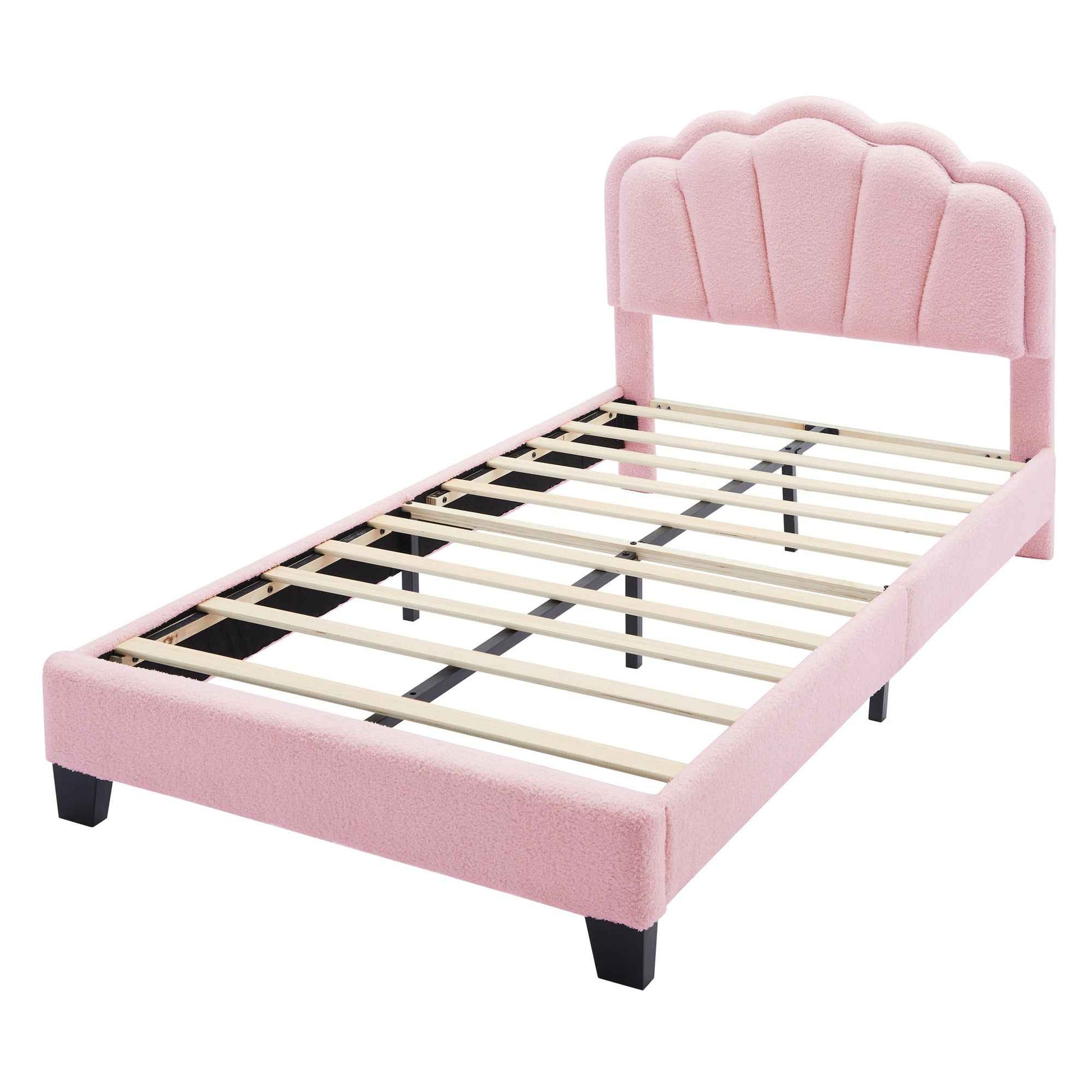 Elegant Flower-Inspired Twin Upholstered Bed with Storage Ottoman