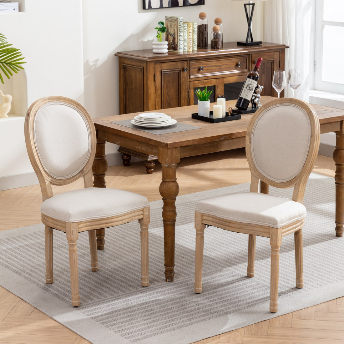 Elegant French Country-Style Solid Wood Dining Set USA