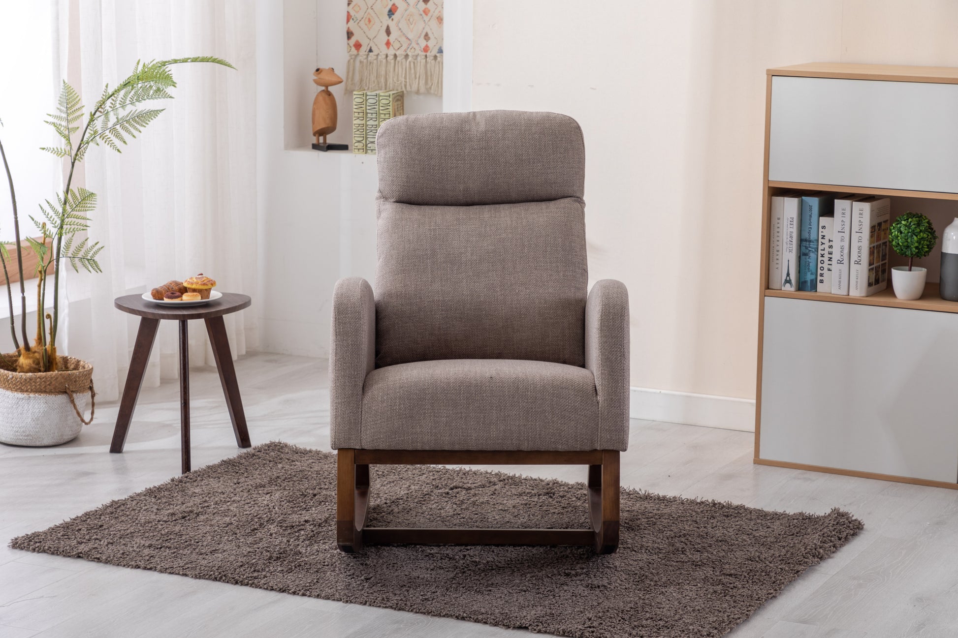 Elegant Gliding Rocking Chair with Soft Grey Upholstery USA