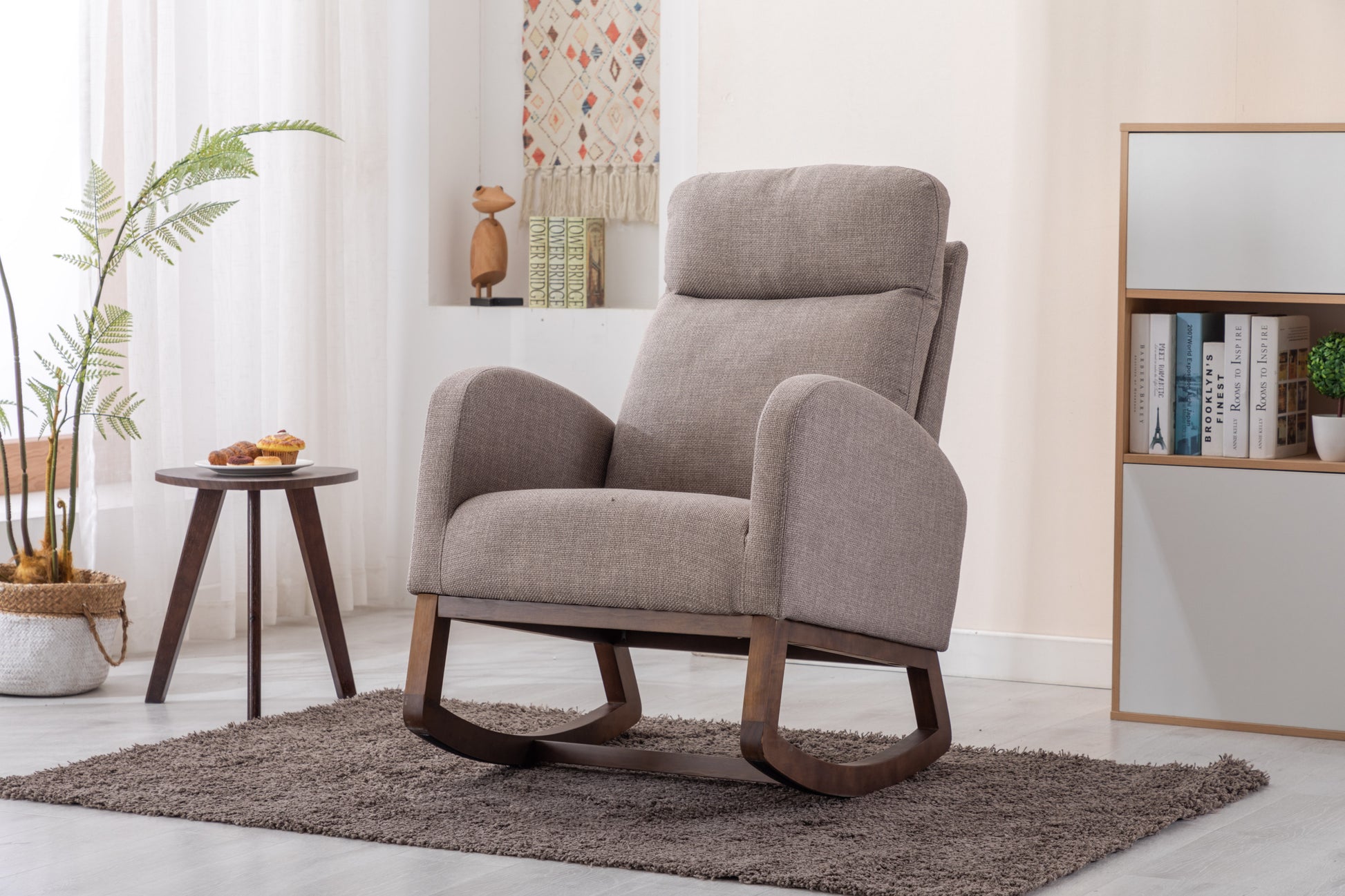 Elegant Gliding Rocking Chair with Soft Grey Upholstery USA