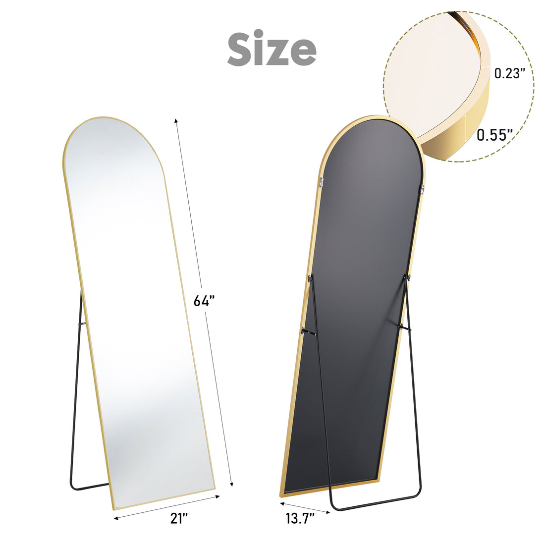 Elegant Gold-Arched Floor Standing Mirror with Thin Frame - 21x64 Decorative Wall Mirror USA