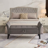 Elegant Grey Velvet Upholstered Storage Bench