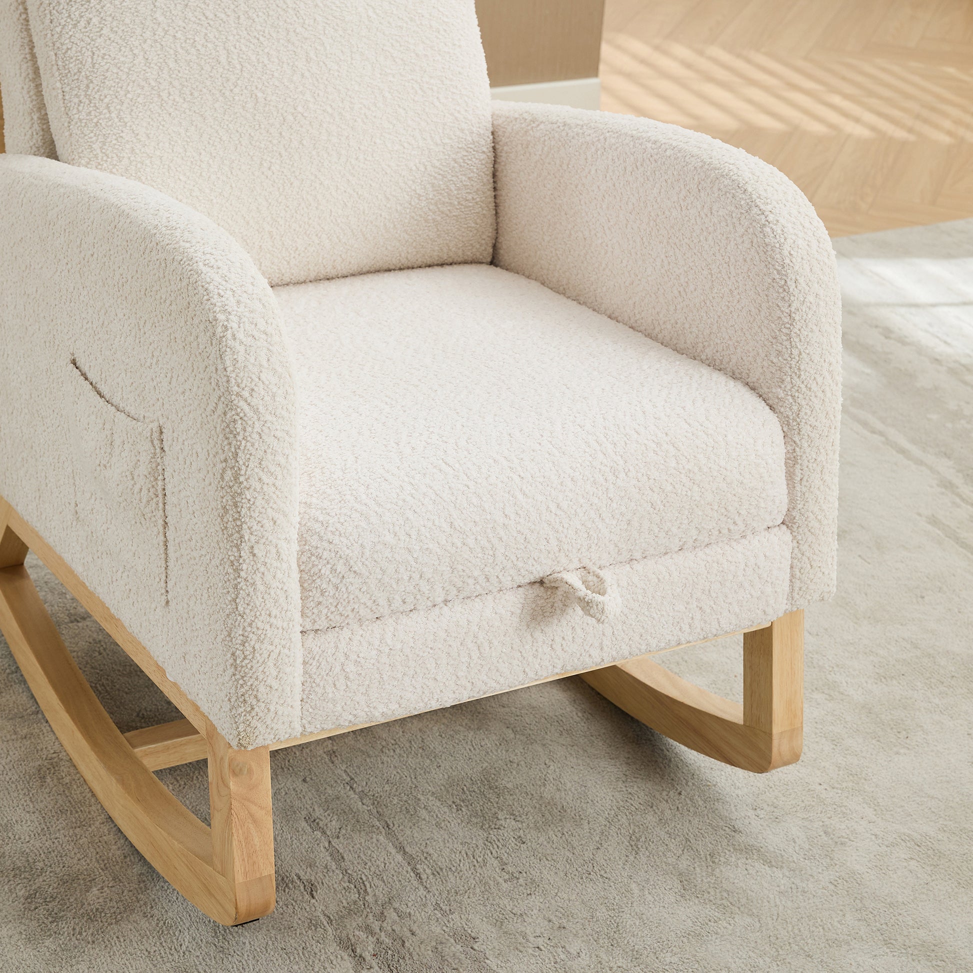 Elegant Ivory Upholstered Rocking Chair with Footrest USA