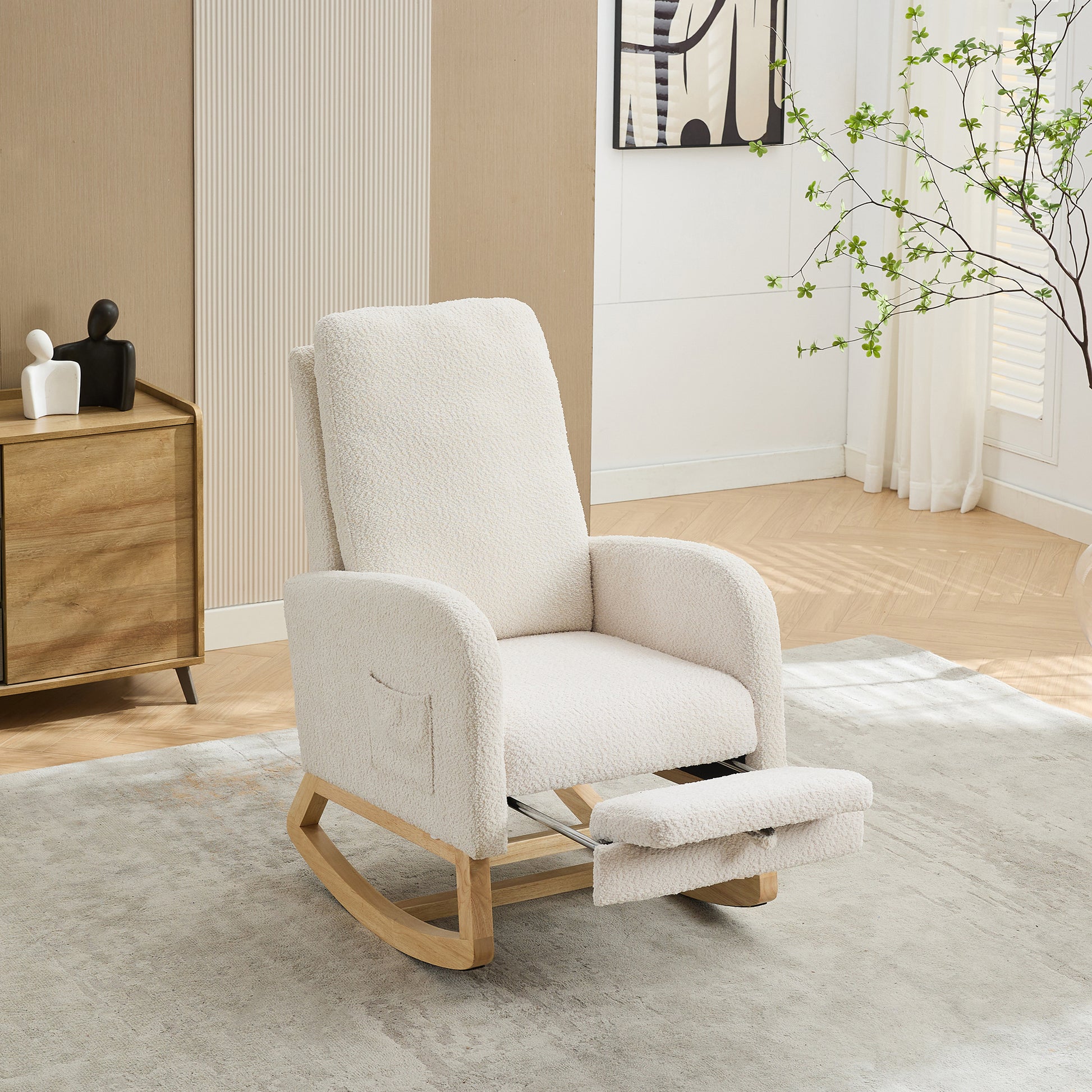 Elegant Ivory Upholstered Rocking Chair with Footrest USA