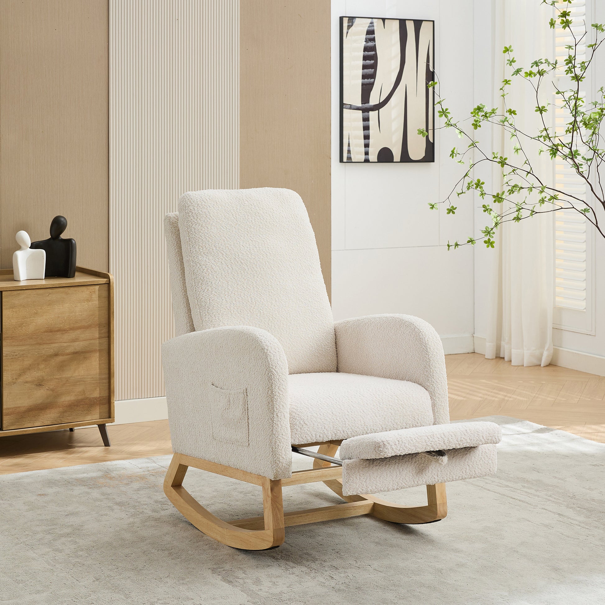 Elegant Ivory Upholstered Rocking Chair with Footrest USA