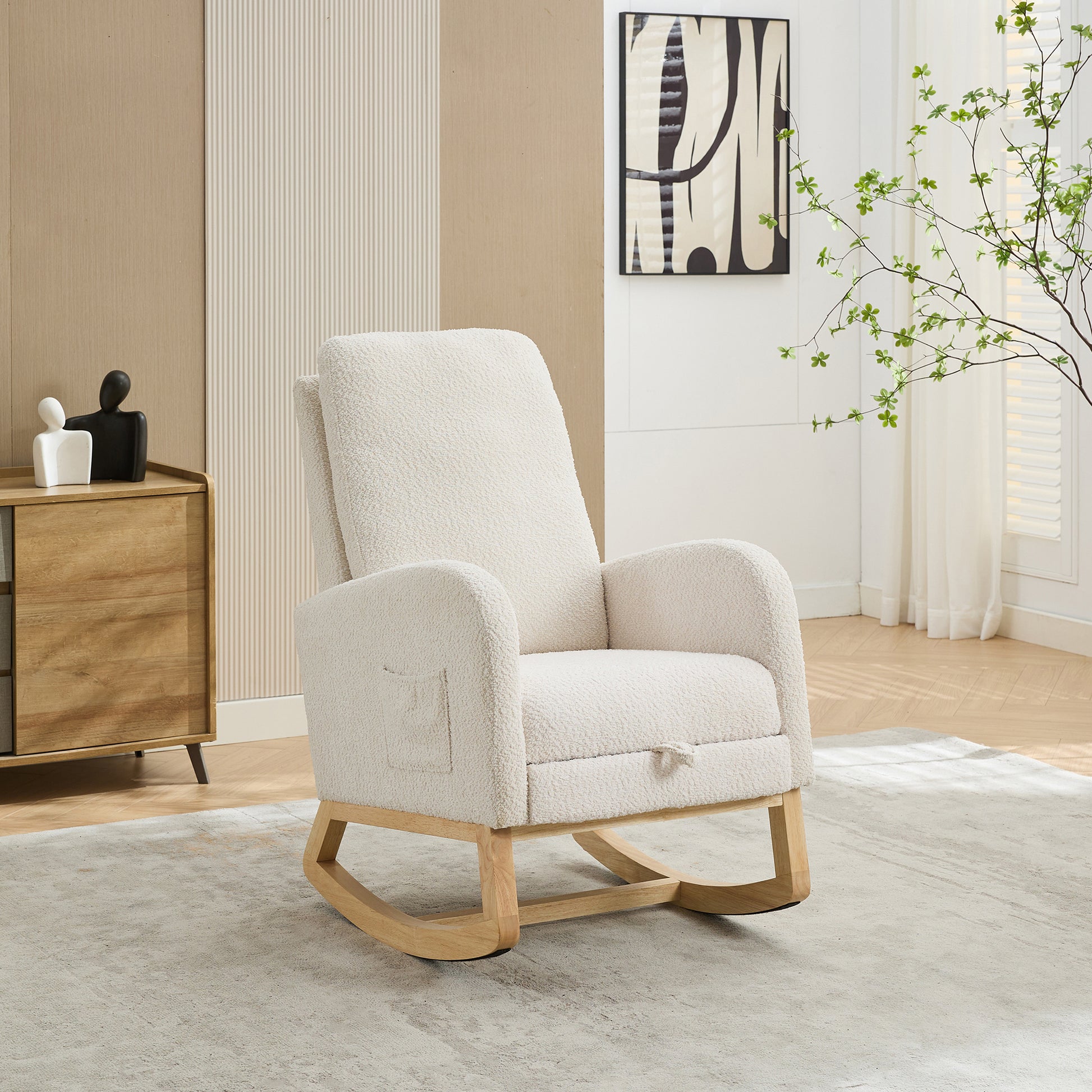 Elegant Ivory Upholstered Rocking Chair with Footrest USA