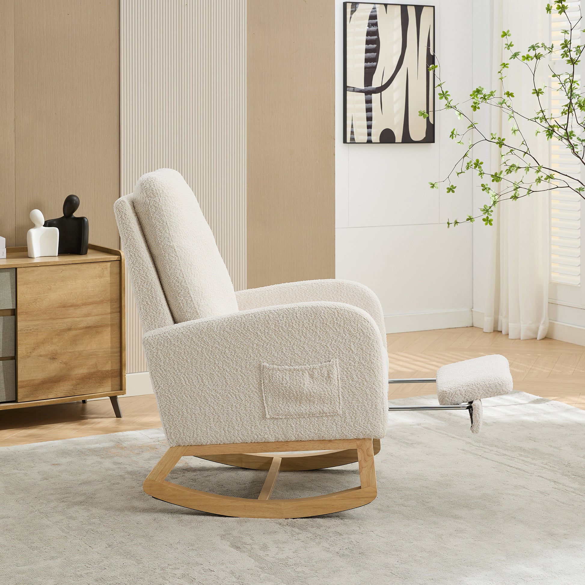 Elegant Ivory Upholstered Rocking Chair with Footrest USA