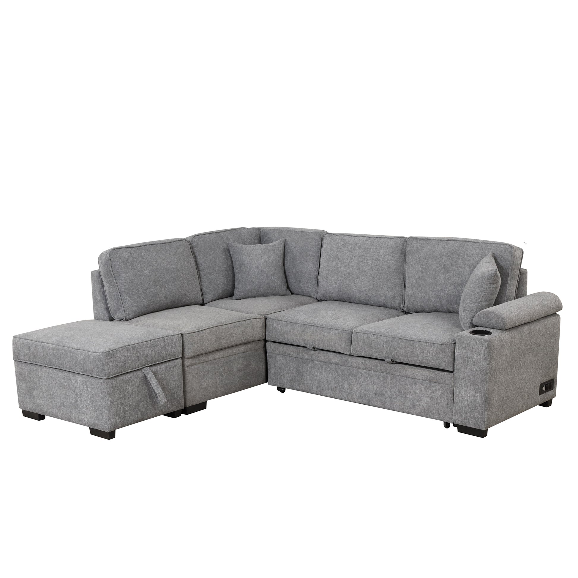 Elegant L-Shaped Sectional Sofa with Storage Ottoman USA