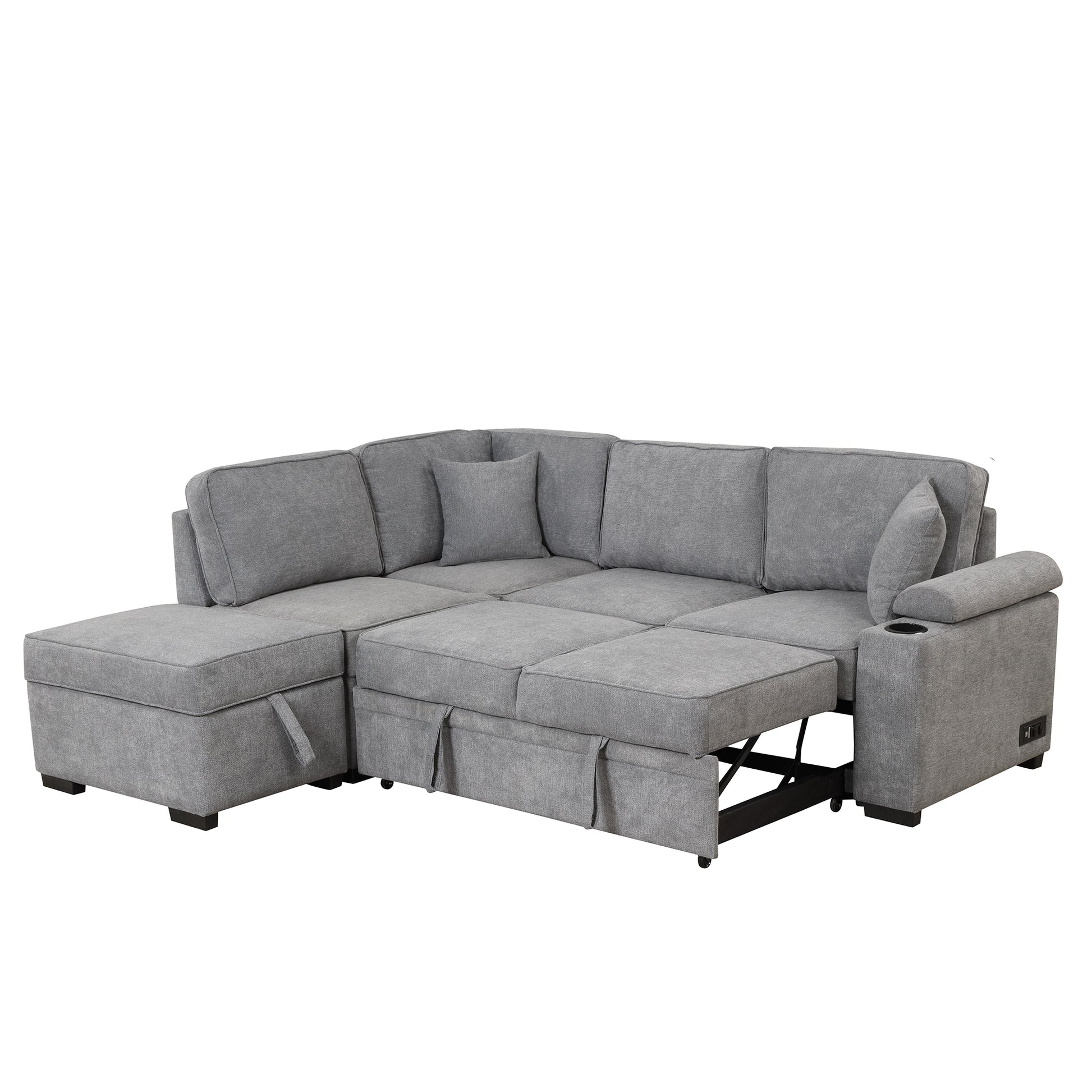 Elegant L-Shaped Sectional Sofa with Storage Ottoman USA