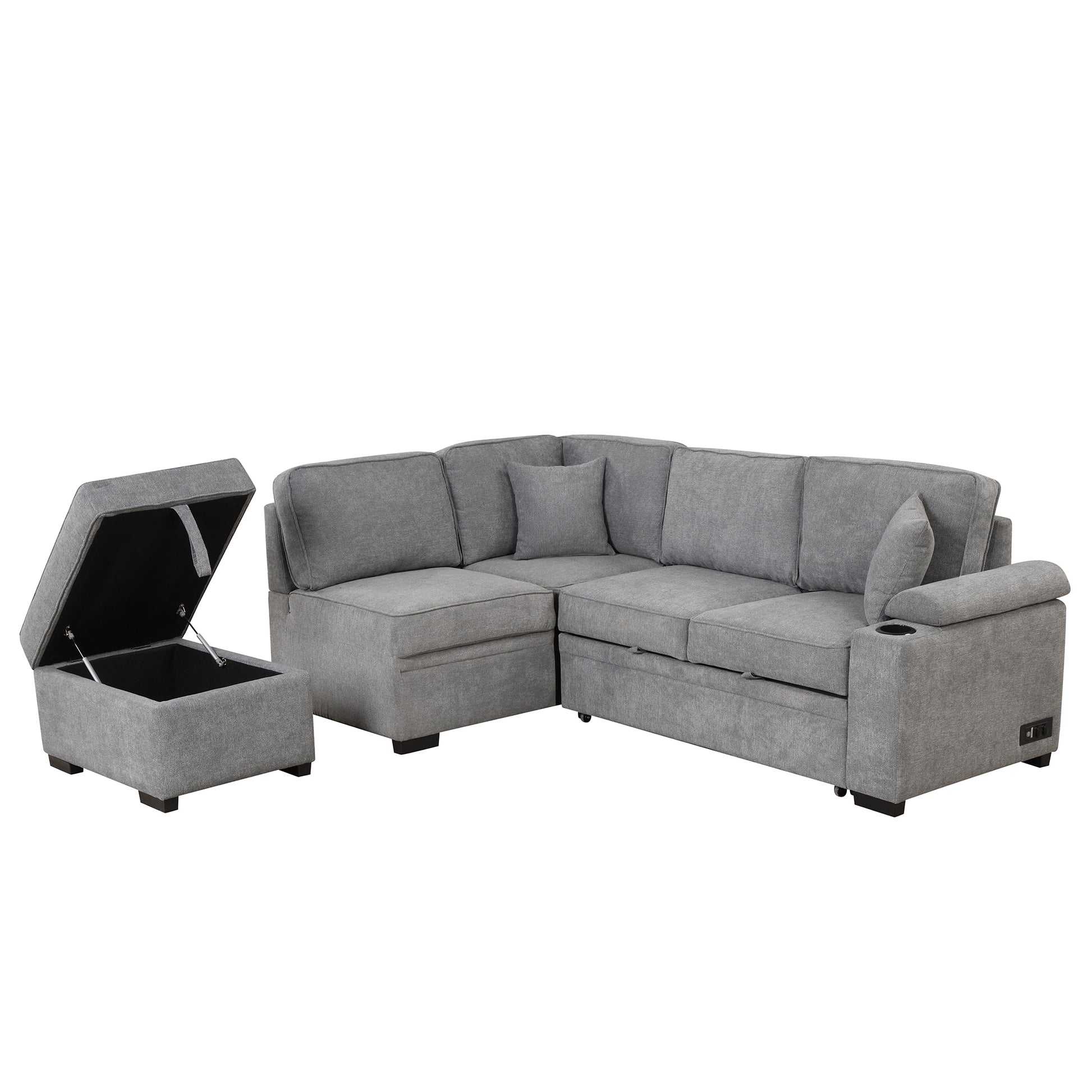 Elegant L-Shaped Sectional Sofa with Storage Ottoman USA