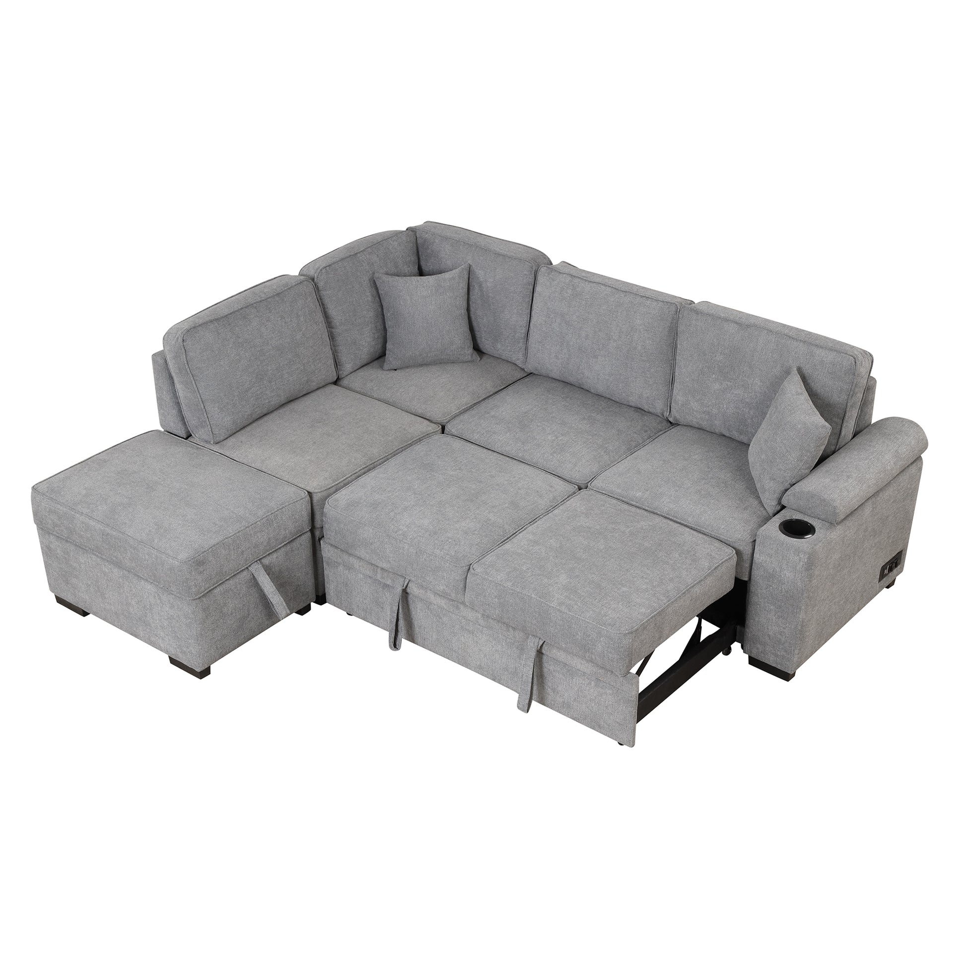 Elegant L-Shaped Sectional Sofa with Storage Ottoman USA