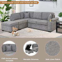 Elegant L-Shaped Sectional Sofa with Storage Ottoman USA