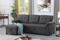 Elegant Linen Reversible Grey Sleeper Sectional Sofa with Storage Chaise USA