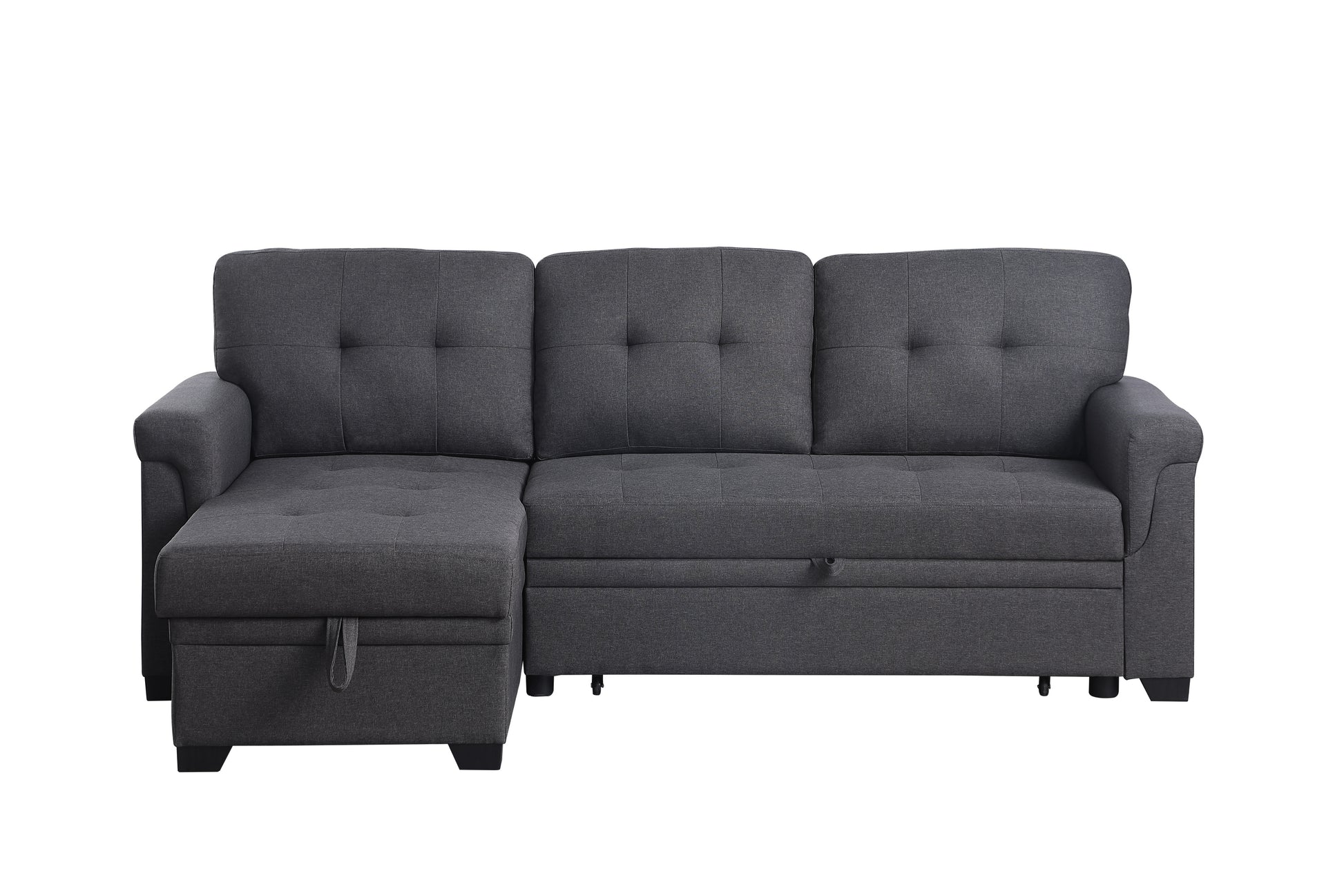 Elegant Linen Reversible Grey Sleeper Sectional Sofa with Storage Chaise USA