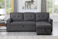 Elegant Linen Reversible Grey Sleeper Sectional Sofa with Storage Chaise USA