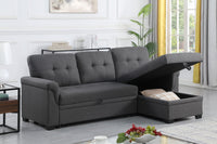 Elegant Linen Reversible Grey Sleeper Sectional Sofa with Storage Chaise USA