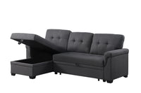 Elegant Linen Reversible Grey Sleeper Sectional Sofa with Storage Chaise USA