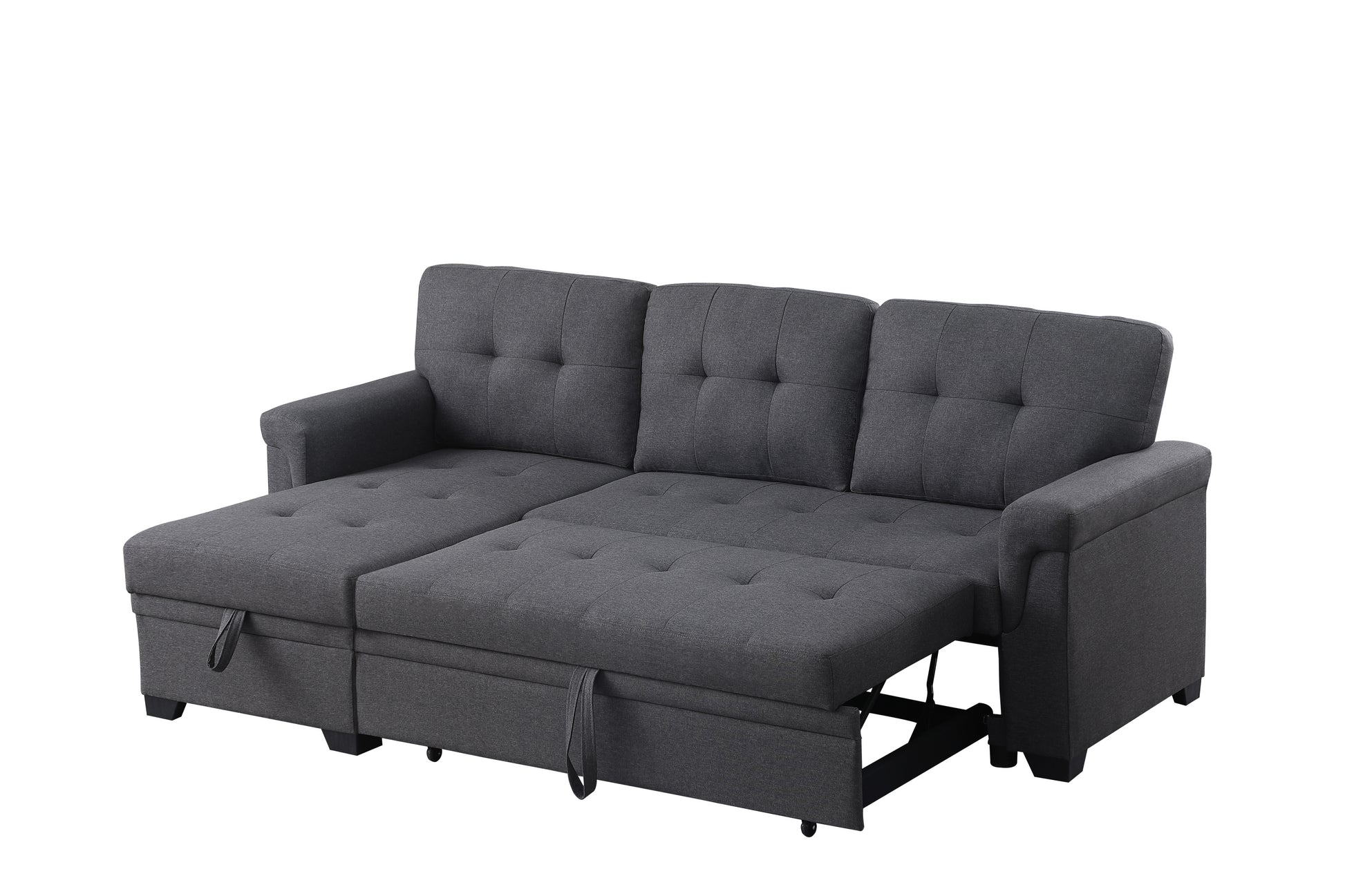 Elegant Linen Reversible Grey Sleeper Sectional Sofa with Storage Chaise USA