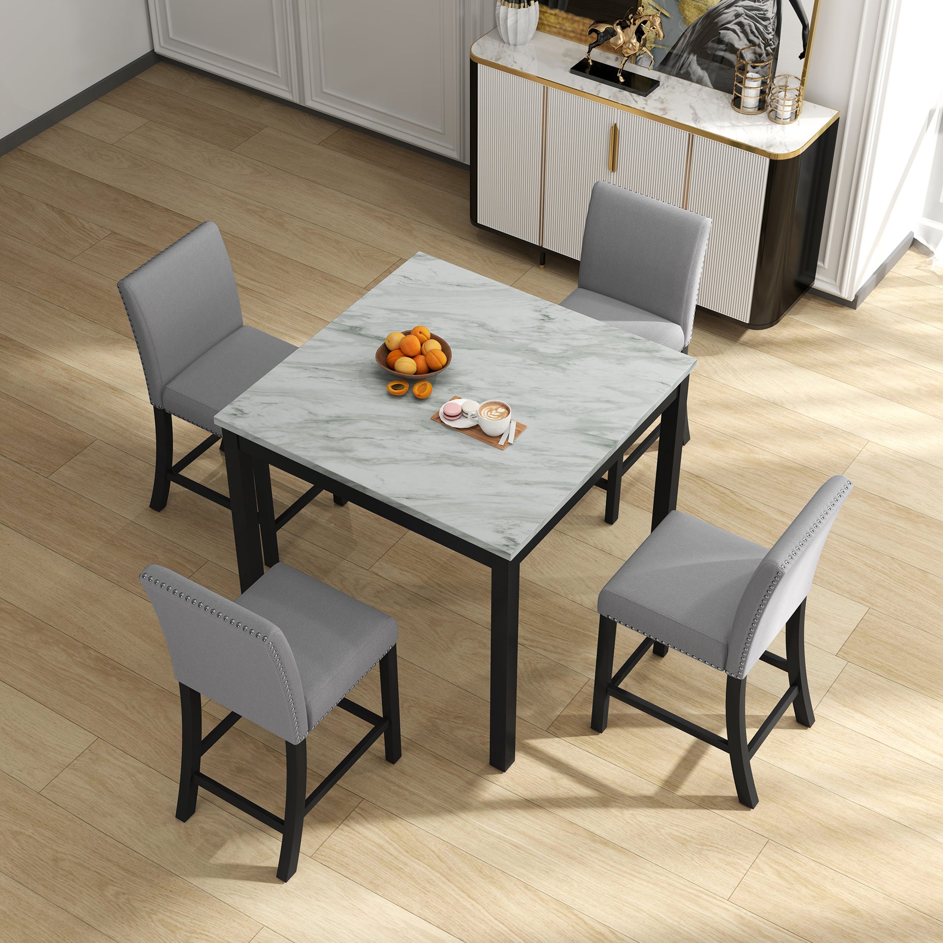 Elegant Mid-Century Modern Dining Set with Wooden Table and Upholstered Chairs USA